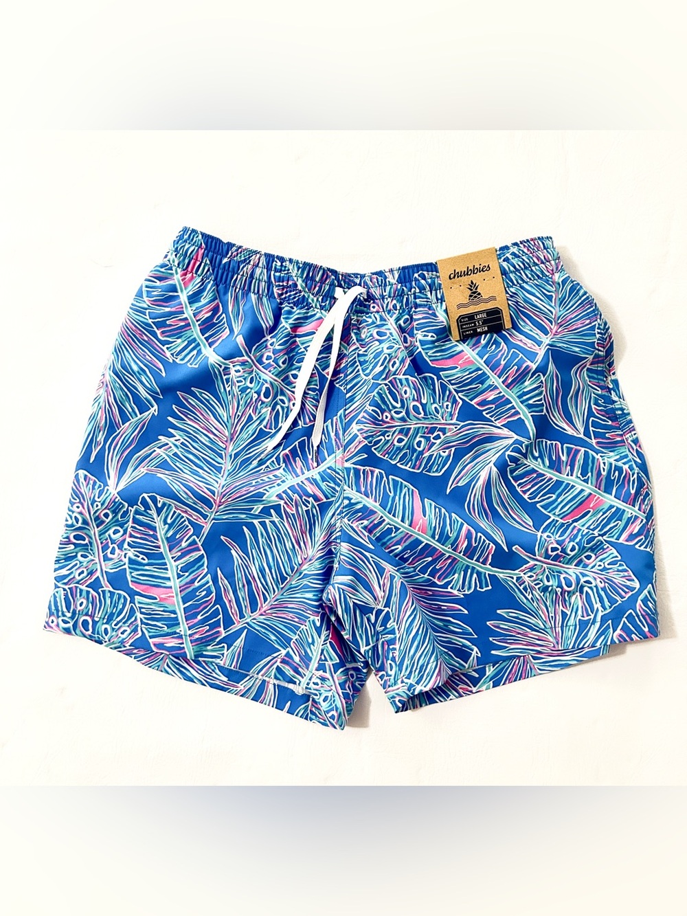 Men’s Chubbies Blue Tropical Leaf Swim Trunks Large